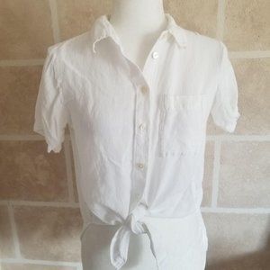 Theory Hekanina Tie-Front Button-Down Shirt Ivory